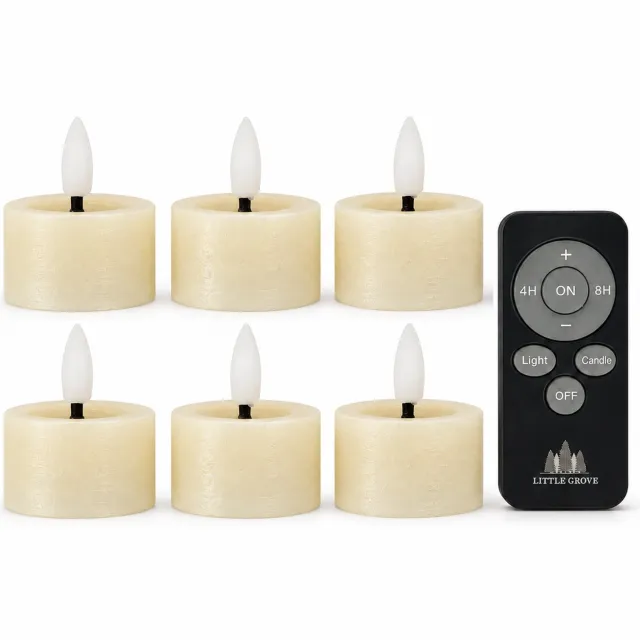 Little Grove set van 6 LED-theelichten van echte wax - Ø4,5x2,5 cm - Milk Foam