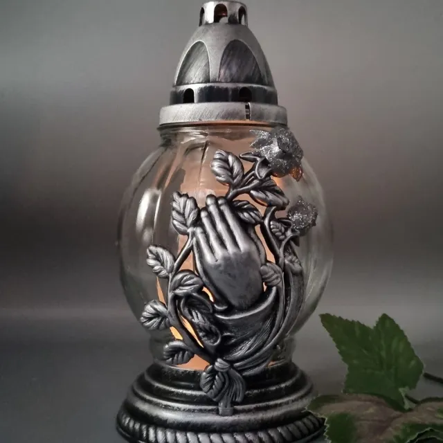 Lubema Herdenkingslicht - R21x- Zilver - Hand- Roos- Grafkaars – Graflicht – Graflantaarn – Grafdecoratie - Windlicht