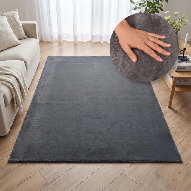 Tapiso Lumi Vloerkleed Donkergrijs Zacht Antislip Wasbaar Slaapkamer Woonkamer Tapijt
