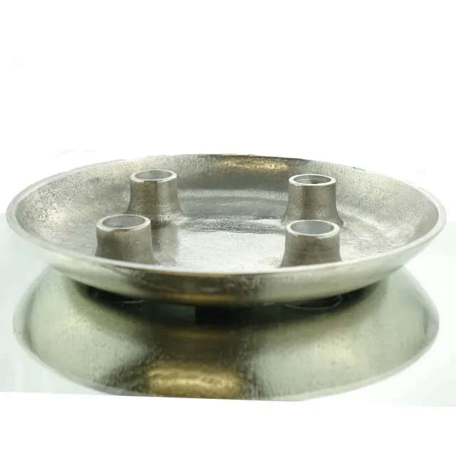 Sagaflor Aluminium Schaal met 4 Kaarshouders Zilverkleurig Ø 24 cm