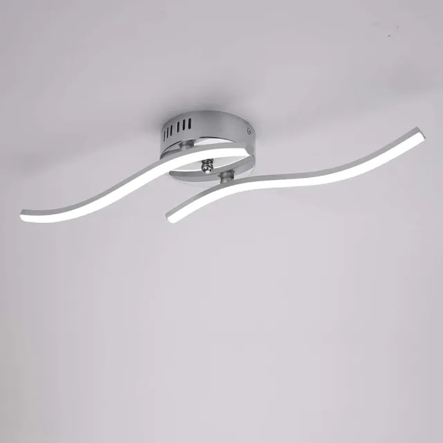 Riserva LED Plafondlamp modern onregelmatig zilver, 2 parallelle golven 52cm, 14W koud wit 6500K Ra80, ijzer + aluminium + siliconen, voor woonkamer slaapkamer keuken