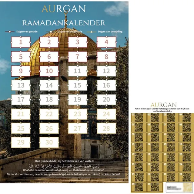aurgan Ramadan aftelkalender - decoratie - ramadandecoratie - 30 dagen - ramadan versiering - ramadankalender - met dagelijkse reminders - Ramadan Mubarak | Ramadan planner