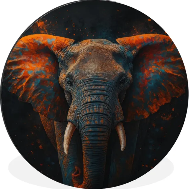 WallCircle Wandcirkel - Muurcirkel - Olifant - Oranje - Oren - Aluminium - Dibond - 120x120 cm - Binnen en Buiten