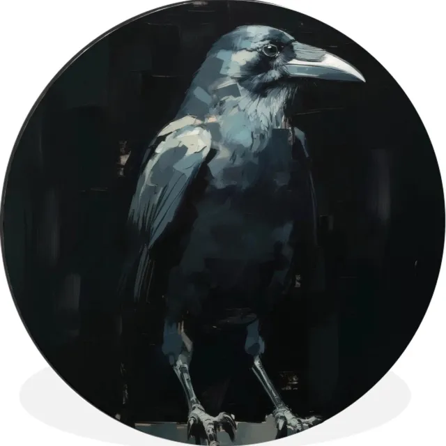 WallCircle Wandcirkel - Muurcirkel - Raaf - Vogels - Zwart - Aluminium - Dibond - 90x90 cm - Binnen en Buiten