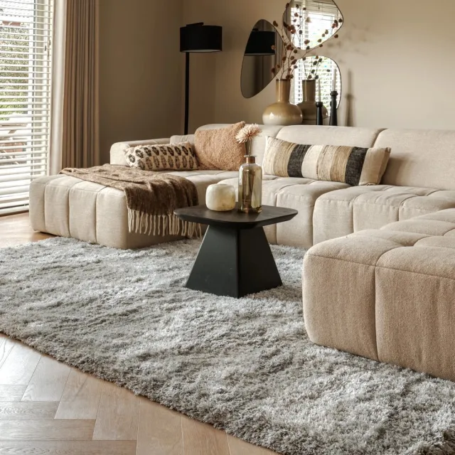 Tapeso Shaggy vloerkleed - Meadow grijs 240x340