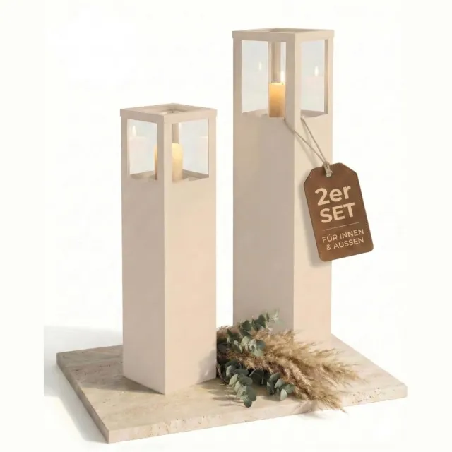 Bentson Windlichtzuil Set van 2: 75 cm + 95 cm wit (hoekig)