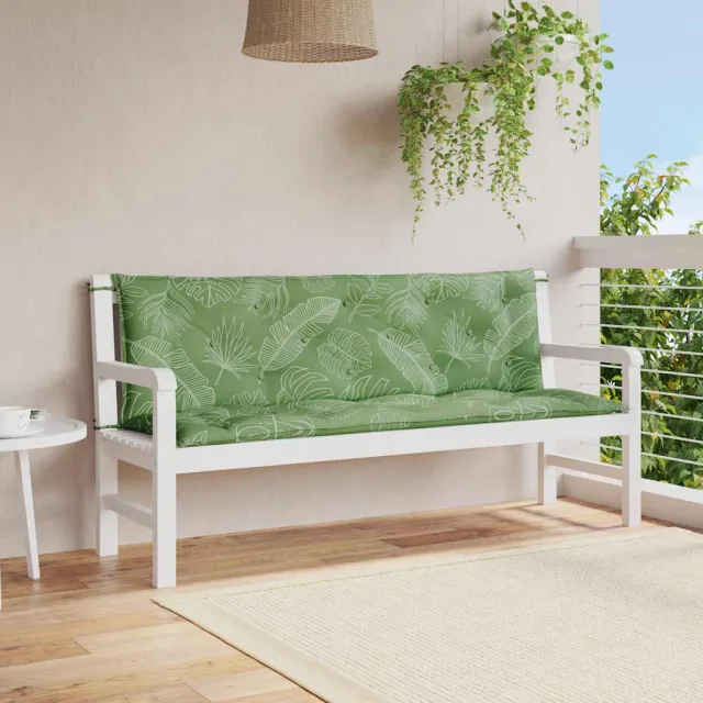 vidaXL Tuinbankkussens 2 st bladpatroon 150x50x7 cm stof Groen