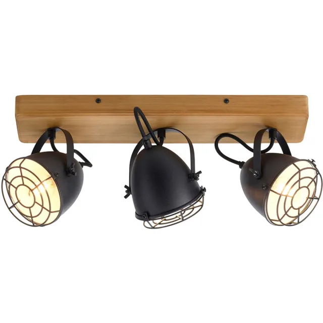 JUST LIGHT Plafondlamp zwart woonkamerlamp landhuis plafondlamp 3-lichts houten lamp, draaibare spot strip, mat metaal, 3x E14, LxBxH 46x17x20 cm Bruin