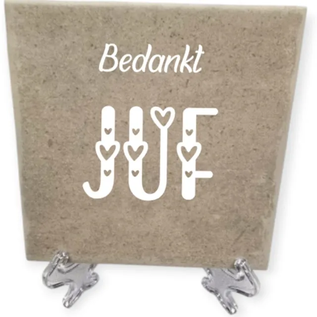 XLX® Spreuktegeltje, Tegeltje met tekst: Bedankt Juf, Tegeltje, Cadeau, Tegeltje met tekst, School, Einde schooljaar, Juf, Tekst tegeltje, XLX® Beige
