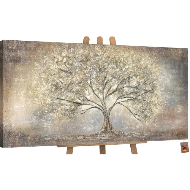 YS Canvas schilderij groot handgeschilderd gouden boom boom natuur luxe – YS-Art Gallery – Luxe wanddecoratie voor woonkamer – Modern schilderij voor slaapkamer en kantoor Without Floater Frame