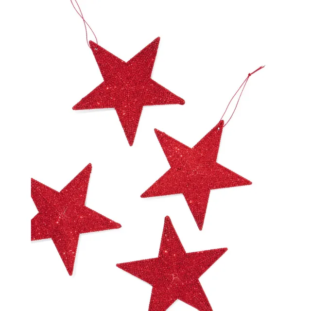 HEMA Kersthangers ster glitter rood - 4 stuks (rood)