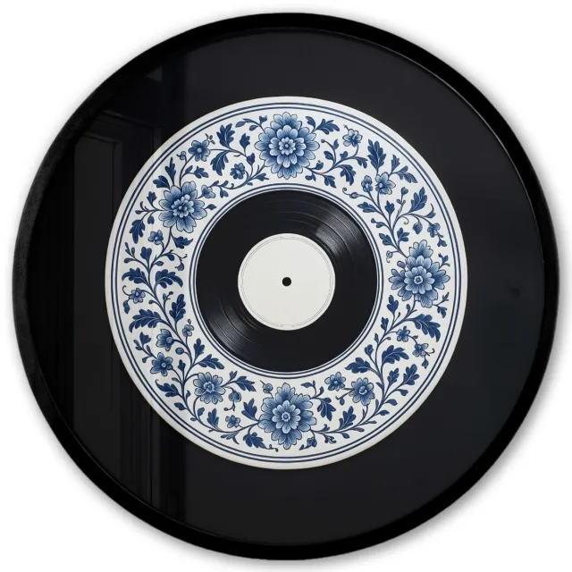 FrameYourWall Poster in lijst Rond - Fotolijst 40x40 cm - Posters - Vinyl - LP - Delfts Blauw - Muziek - Ronde posterlijst zwart - Decoratie - Wanddecoratie woonkamer - Muurdecoratie slaapkamer Vinyl - Muziek