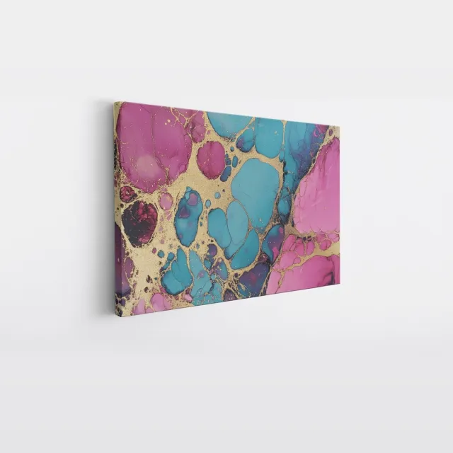 Saammp Canvas Schilderij - Kleurrijk marmer - Dynamisch - Goud - Abstract kunstwerk - 120x80 - Foto op canvas - Wanddecoratie - Muurdecoratie Woonkamer - Slaapkamer decoratie - Canvas Print Multicolor