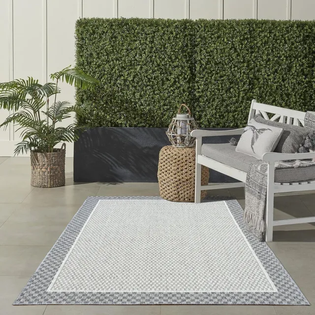 flycarpets Belize Vloerkleed / Buitenkleed - Binnen & Buiten - Crème / Grijs - Laagpolig - Kadermotief