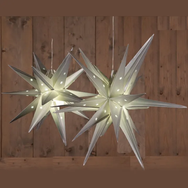 Anna's Collection Verlichte 3D kerststerren - set 2x st - zilver - 35 en 60 cm - kunststof