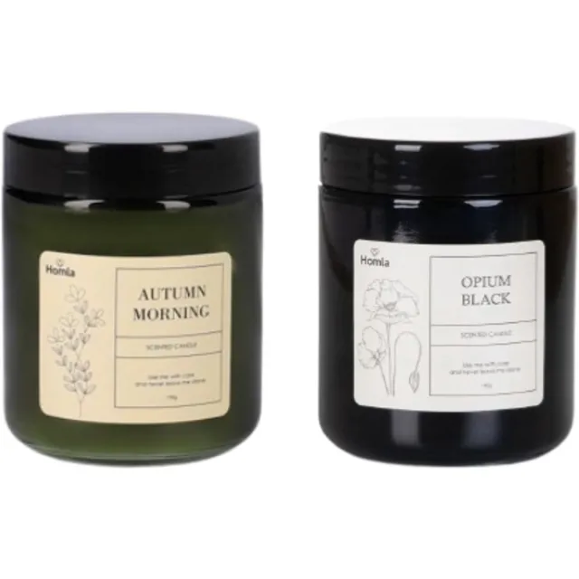 Homla Tofu Geurkaars - Set van 2 - Scented Candles - Luxe Glazen Sfeercandles - Opium Black & Autumn Morning Geur - Interieur Geurkaarsen - 190g per stuk - Zwart & Groen