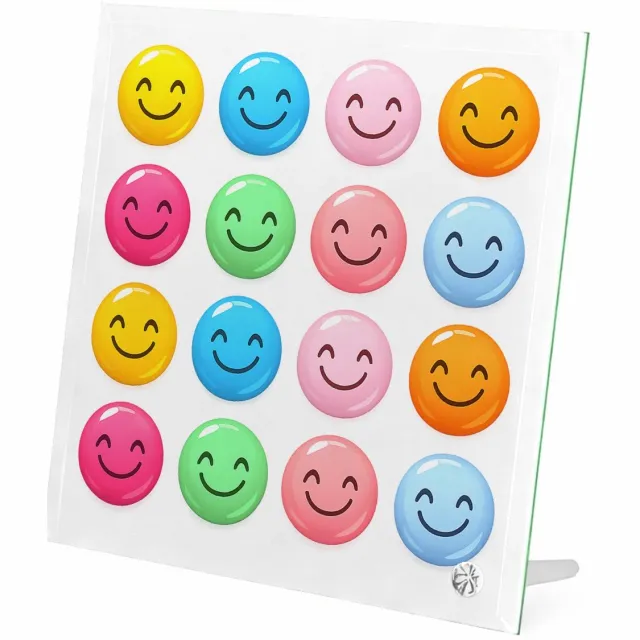 Mr Cadeautjes Glasframe 20 x 20 - design Ronde regenboog-icoontjes met vrolijke mini-symbolen in een | cadeau Wit