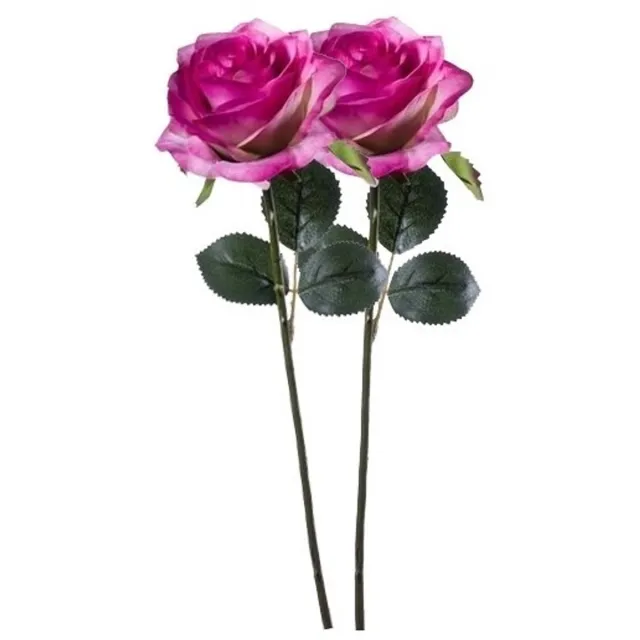 Bellatio Flowers & Plants Emerald Kunstbloemen roos - 2x - rozen - Simone - fuchsia - 45 cm - decoratie bloemen Paars