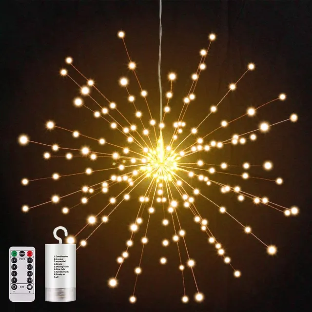 MUPOO Buitenverlichting Kerst - LED Vuurwerk Lichtslinger - 200 LED lampjes - Warm Wit - met afstandsbediening - 8 modi - Op Batterij - Kerstversiering Buiten - Set van 1 stuks