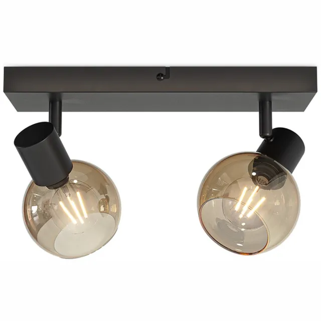 HOFTRONIC Glazura LED Plafondlamp - Glazen Bollen - Amberkleurig Glas - 2 spots (excl.) - E14 fitting - Amber - IP20 - Plafondlamp Rookglas - Afzonderlijk kantelbaar & draaibaar - 2 jaar garantie Zwart