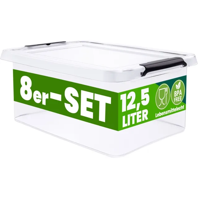 Deuba® Deuba Opbergox - Set van 8 Stapelbaar 39x29x17cm 12,5L – Transparant