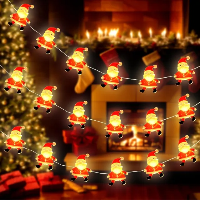AMVORA Kerst String Lights, 2m 20LED Kerstman Fairy Lights Batterij Werkt 2 Modes Kerstverlichting Indoor Outdoor Waterdichte Kerstdecoraties Voor Tuin, Warm Wit