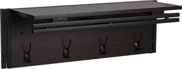 MCW Wandkapstok MCW-A27, kapstokplank, 4 haken 24x75x24cm 3D structuur ~ donkerbruin