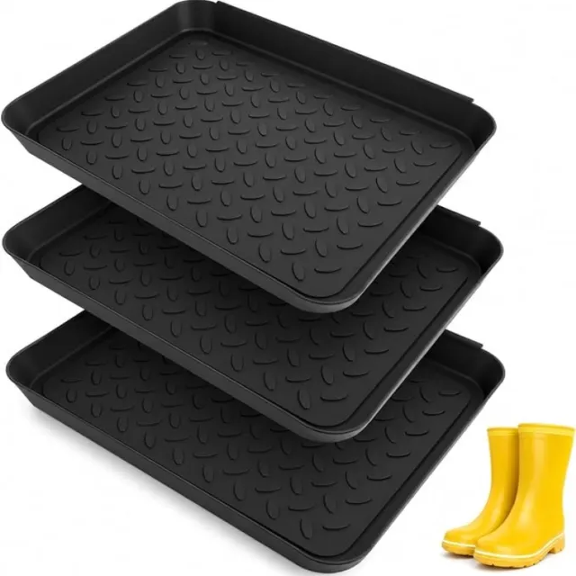 Zoranta 3-delig schoenen vak met verhoogde rand, waterdicht schoenenrek voor natte en vuile schoenen, 35 x 27 x 3 cm, zwart