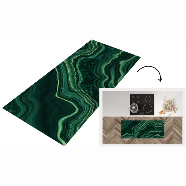 KitchenYeah Keukenloper - Loper keuken - Marmer - Groen - Zwart - Keukenloper vinyl Multicolor