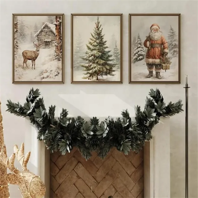 Unyqoos Set van 3 Vintage Kunstposters met Winterse Thema's voor Huisdecoratie beige