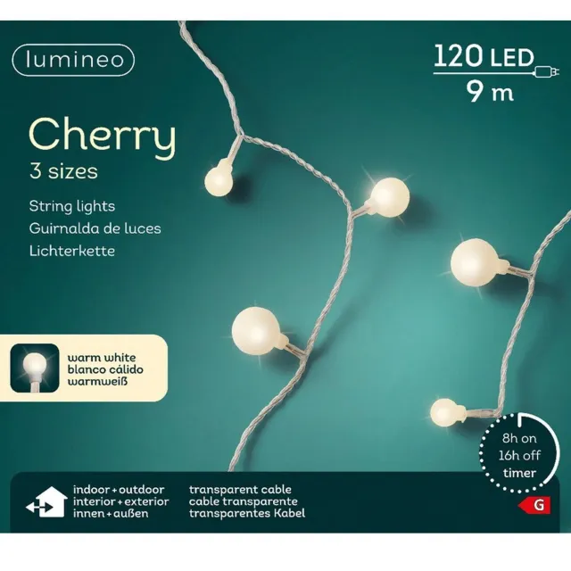 Lumineo Led Cherry 9 meter 120 LED transparant/warm wit Lumineo