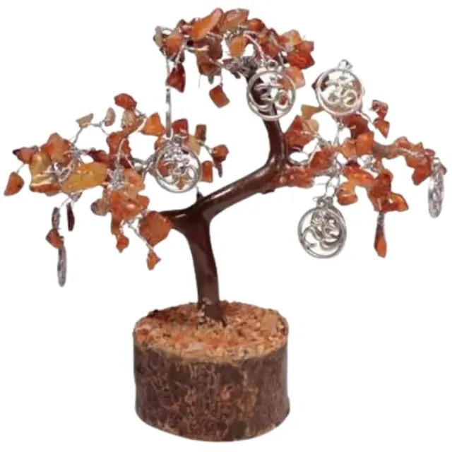 Green Tree Candle Company Carneool Edelsteenboom met OHM Symbool – Kristalboom Decoratie – Edelstenen Boom rood