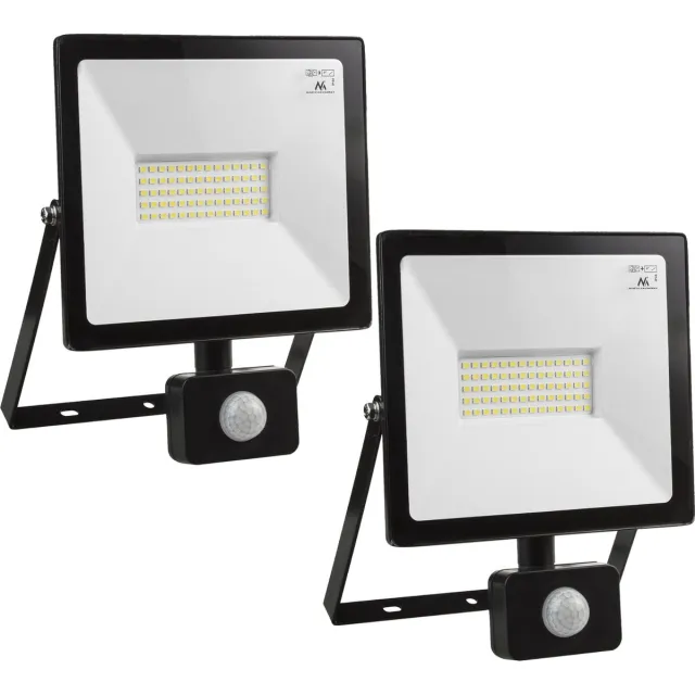 Maclean Set van 2 stuks 2x LED schijnwerper met bewegingssensor | 50W, 4000lm, warm wit (3000K), IP44, WW PIR zwart