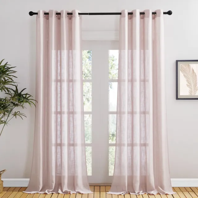 Unyqoos ® Gordijnen in Linnenuitstraling met Ogen, Semi-Transparante Set van 2 voor Zachte Lichtfiltering roze