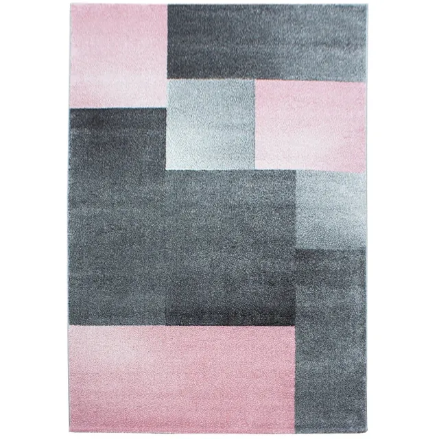 Dutch XXL Modern Vloerkleed | Tapijt | Lucca | Blokken | Roze | 80x250 cm