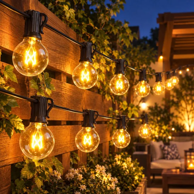 MUPOO Lichtsnoer Buiten IP44 G40 - 50 Glazen Bollen + 4 Reservelampen - Lichtslinger - Lichtketting - Koppelbare Prikkabel - Warm Wit 2700K - Terrasverlichting voor Terras, Veranda en Bruiloft - 16,4 Meter