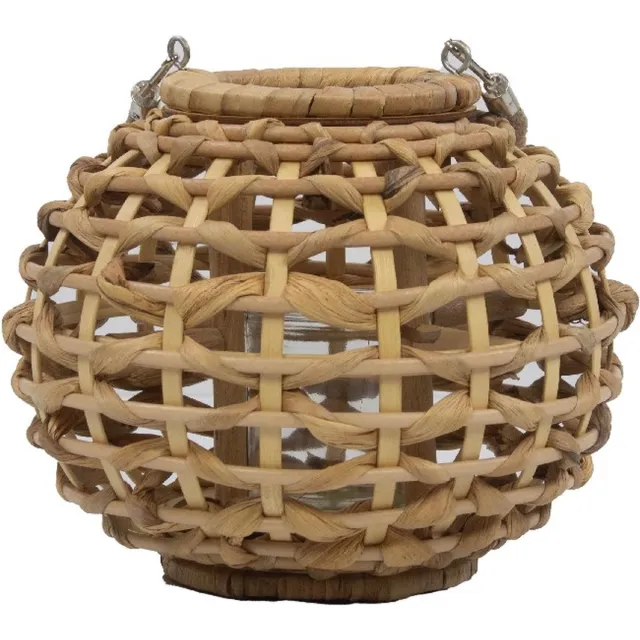Mars & More windlicht waterhyacinth bol 19cm Beige