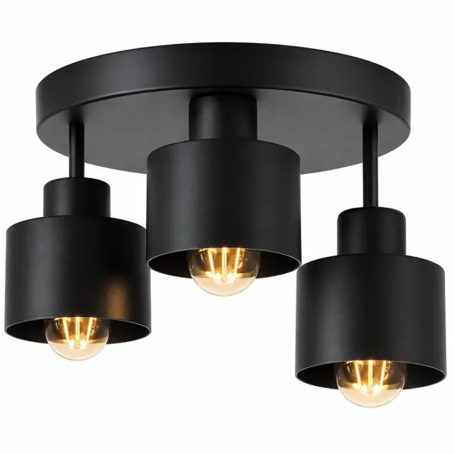 ZoeZo Design ZoeZo Industriële Plafondlamp 3-lichts - Plafond verlichting - Plafonnière - 3 x E27 - Metaal - Exclusief Lichtbronnen - Zwart