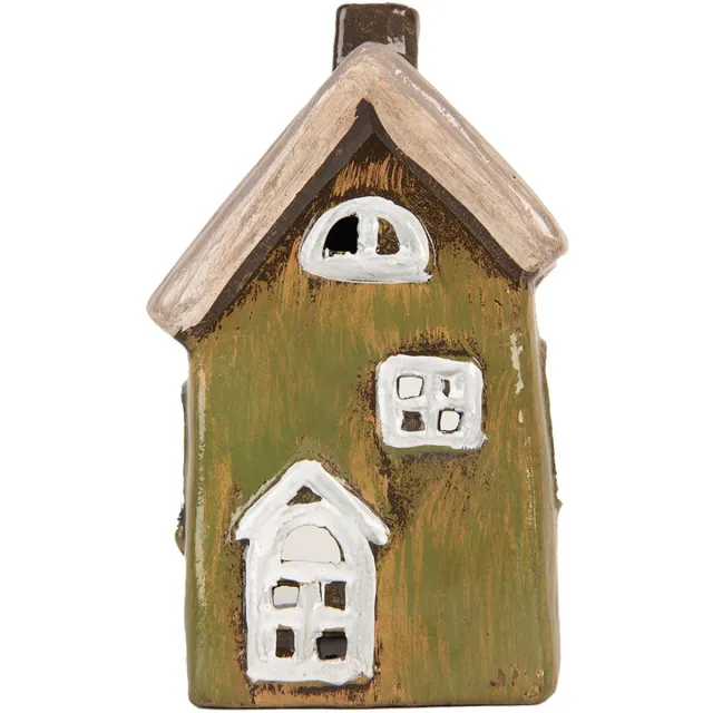 Clayre & Eef Waxinelichthouder Huis 9x7x15 cm Groen Keramiek