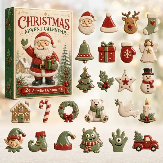 Sanorum 2026 Nieuwste 24-Daagse Aftelkalender Hangers - Acryl Charms met Handgemaakte Uitstraling - Dagelijkse Verrassing & Feestelijke Sfeer - Perfect Cadeau Zoals in de figuur wordt getoond