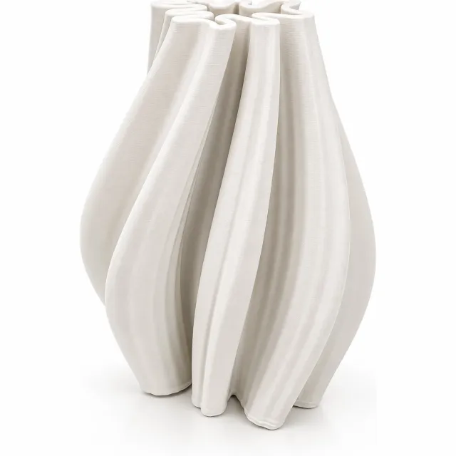 Belamonte Keramische Designvaas Flow Lichtbeige 3D Geprinte Keramiek 13 x 13 x 20 cm