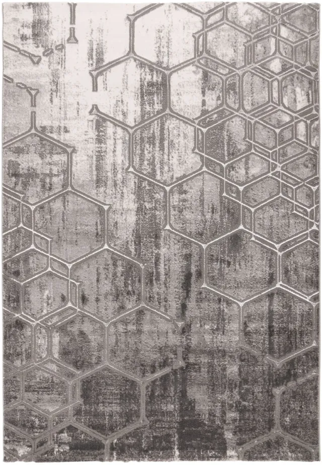 Padiro design laagpolig vloerkleed 80 x 150 cm - lichtgrijs - modern abstract ontwerp - voor vloerverwarming - van polypropyleen en polyester