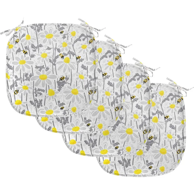 New Bed Geel Bijen Kamille Weide Stoelkussen Set van 4, Anti-Slip Zitting Pad, 40 cm x 40 cm Grijs Geel Wit - 4 Set