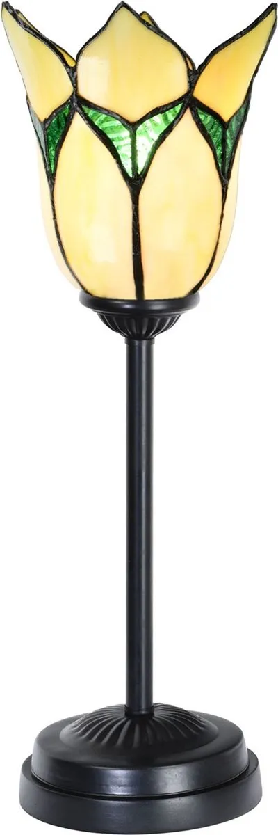 Coloured by Art Tiffany slanke tafellamp zwart met Lovely Flower Yellow - Art Deco Trade