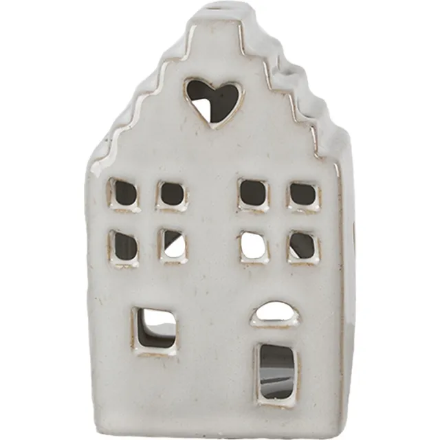 Clayre & Eef Waxinelichthouder Huis 11 cm Beige Porselein