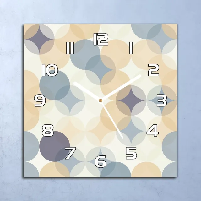 Coloray Wandklok - Geometrische cirkels Glazen Wandklok - 30x30 cm - Beige Wandklok - Wandklok Vierkant - Wandklok Scandinavisch - Wandklokken Woonkamer - Stille Wandklok Beige - Geometrische cirkels - Witte Handen