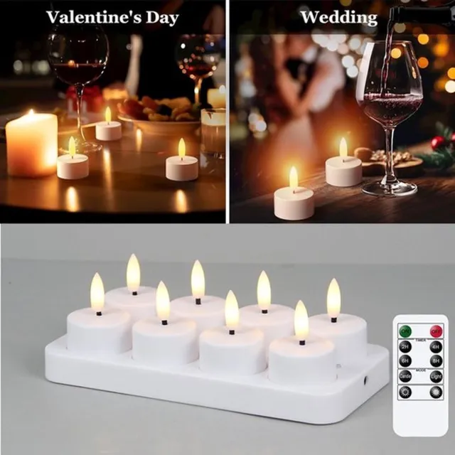 Zyronn Oplaadbare Theelichtjes Met Afstandsbediening En Timer, 8 Stuks Op Batterijen Werkende 3D-lont Flikkerende Vlamloze Kaarsen Met Oplaadstation Voor Halloween-kerstdecoratie (4 X 4,7 Cm) 8 stuks - met afstandsbediening