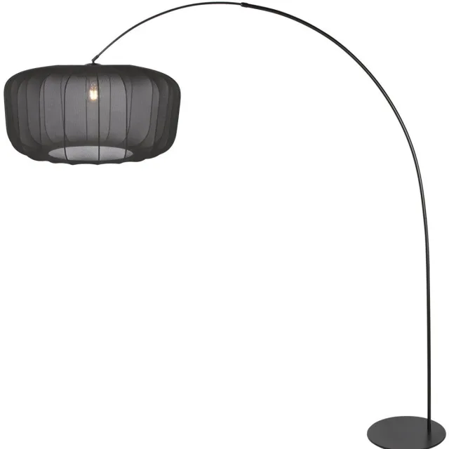 Anne Light & home Vloerlamp - zwart - Curve - metaal textiel - booglamp - E27 - 4521ZW - Anne Lighting