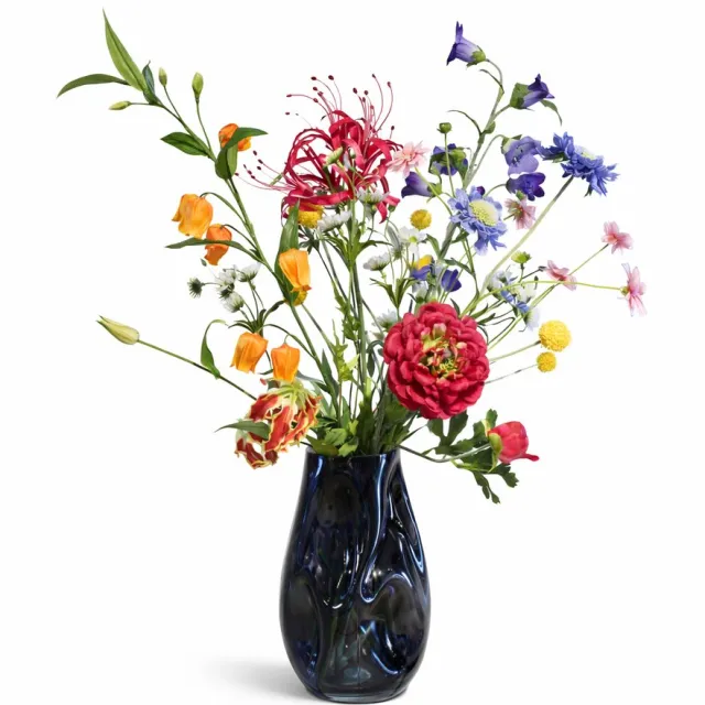 Bloemenjunkie Kunstbloemen - Zijden Bloemen Boeket - Veldboeket - 70 cm hoog - 9 Stelen - Lente - Voorjaar rood, blauw, geel, rose, oranje.