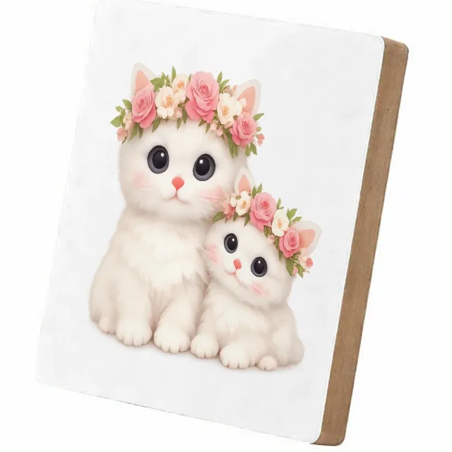 Mr Cadeautjes MDF staande fotolijst 15,2 x 15,2 - design Een schattige bosuil met een bloemenkrans en zachte maanlich | cadeau Wit